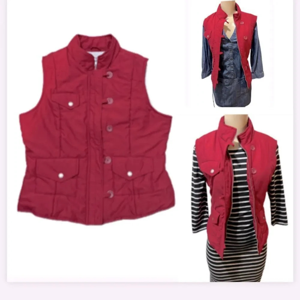 Sonoma red QUILTED‎ VEST POCKETS ZIPPER/ BUTTON CLOSURE SIZE Medium